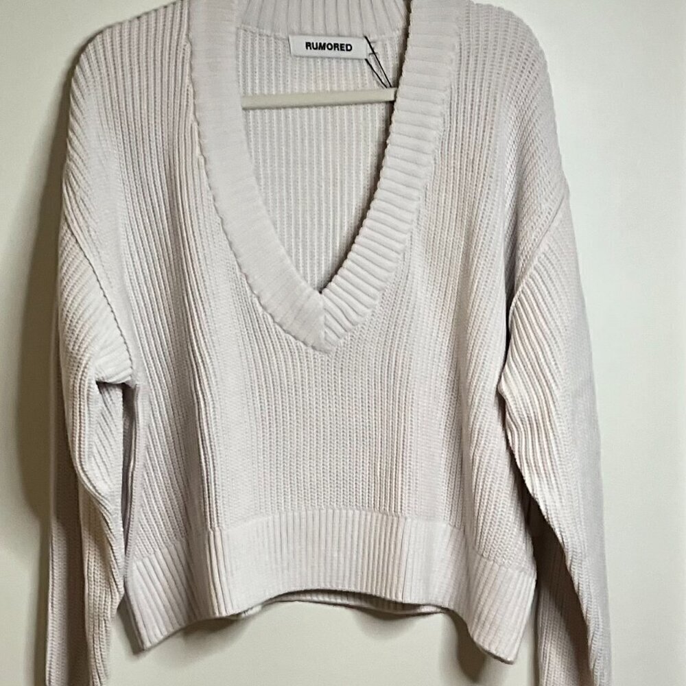 Rumored 'School's Out' Ecru Ripped Cropped Heavyweight Sweater Size L - Picture 7 of 8